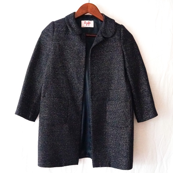 Il Gufo Girls 10 Metallic Thread Navy Coat - Picture 1 of 15